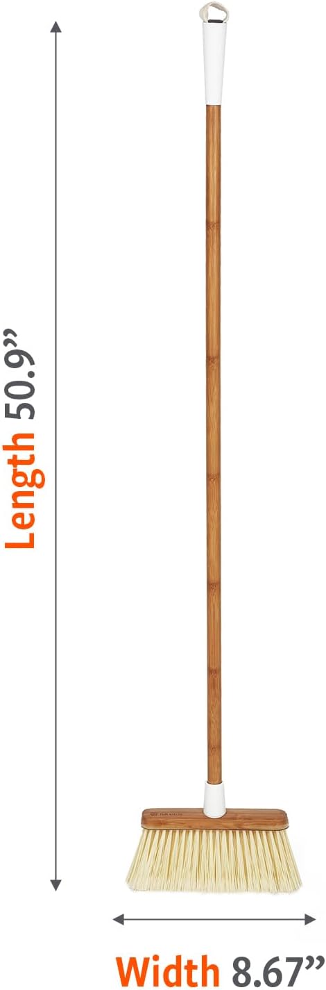 Full Circle Clean Sweep - Bamboo Broom - Angled for Precision in Tight Spaces, with Stiff Flagged Bristles for Indoor & Outdoor Cleaning - Ideal for Pet Hair, Kitchen, Hardwood, and Garage, White