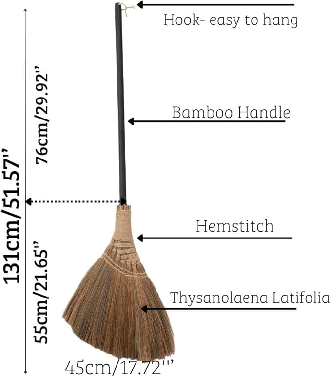Natural Whisk Broom – Vietnamese Straw Soft Broom for Indoor-Outdoor Cleaning, Yard, Sofa, Car Hood, Decoration, 51.57-Inch Long