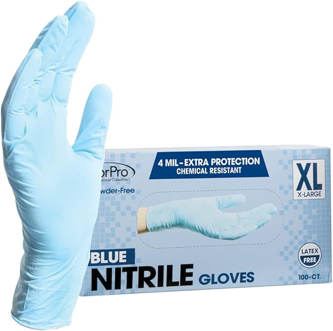 ForPro Disposable Nitrile Gloves, Chemical Resistant, Powder-Free, Latex-Free, Non-Sterile, Food Safe, 4 Mil
