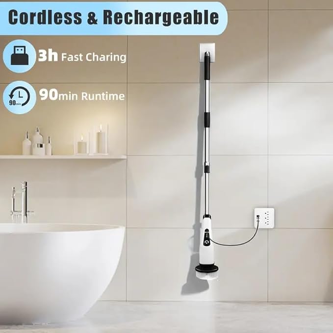 Electric Spin Scrubber,Cordless Cleaning Brush,Shower Cleaning Brush with 8 Replaceable Brush Heads, Power Scrubber 5 Adjustable Speeds for Floor Bathroom Shower Bathtub Glass Car