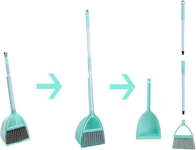Mini Broom with Dustpan for Kids,Little Housekeeping Helper Set (Light Blue)