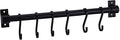 WONMILLE Gourmet Kitchen Utensil Rack with 6 Hooks, Wall Mounted Rail Wrought Iron Hanging Utensil Holder Rack with Removable S Hooks 16 Inch (Black-6 Hooks)