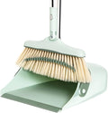 Broom and Dustpan Set for Home, Long Handle Dust Pan and Broom Combo for Indoor Outdoor Heavy Duty Dustpan Set for Kitchen Lobby Office Upright Standing Dustpan with Teeth (Green)