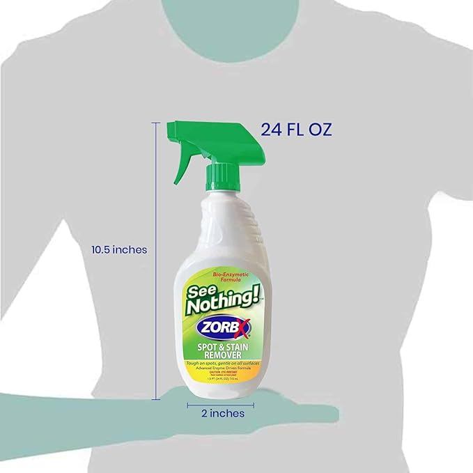 ZORBX See Nothing Spot & Stain Remover Spray (24 oz.) - All Purpose Cleaner for Shoes, Clothes, Furniture & Pet bedding - Fast-Acting Scrub-Free Odor & Enzyme Stain Remover for Ink, Blood & Urine
