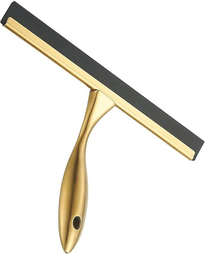 10inch T Shape Water Squeegee for Cars,Bathroom,Glasses or The top of Kitchen Range stailess Steel Gold Finish