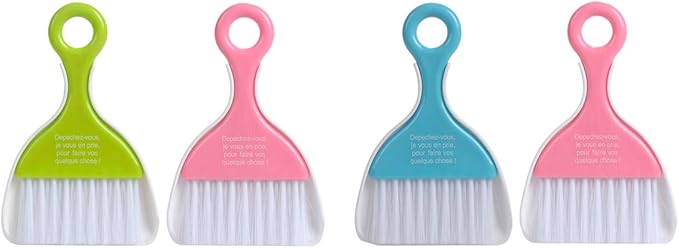 Saim Mini Dustpan and Brush Set, Kids Hand Broom and Dust Pan for Cleaning Table Countertop Keyboard Pets Hair and Small Messes Colour Random, Set of 4