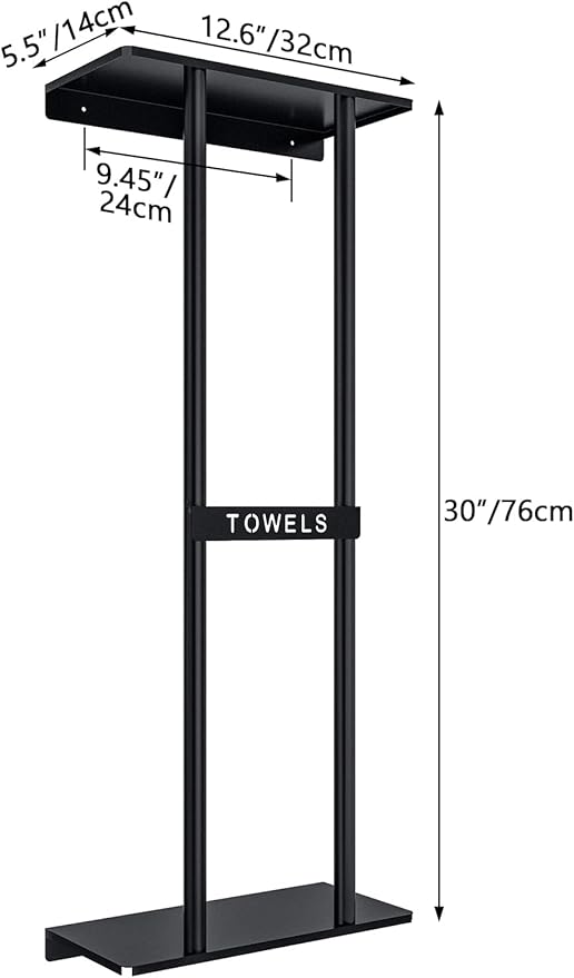 STWWO Towel Racks for Bathroom, Bathroom Towel Storage Wall Mounted 30 inch with Shelf Can Holds 6 Large Towels, Wall Towel Rack for Rolled Towels, Black (Pack of 2)