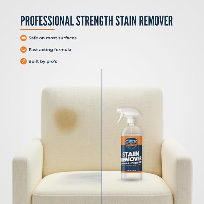 CSX Powerful Stain Remover 24oz – Heavy Duty Carpet & Upholstery Cleaner, Professional Strength, Deep Clean Formula – Removes grease, wine, coffee, ink, food, and more – Made in the USA