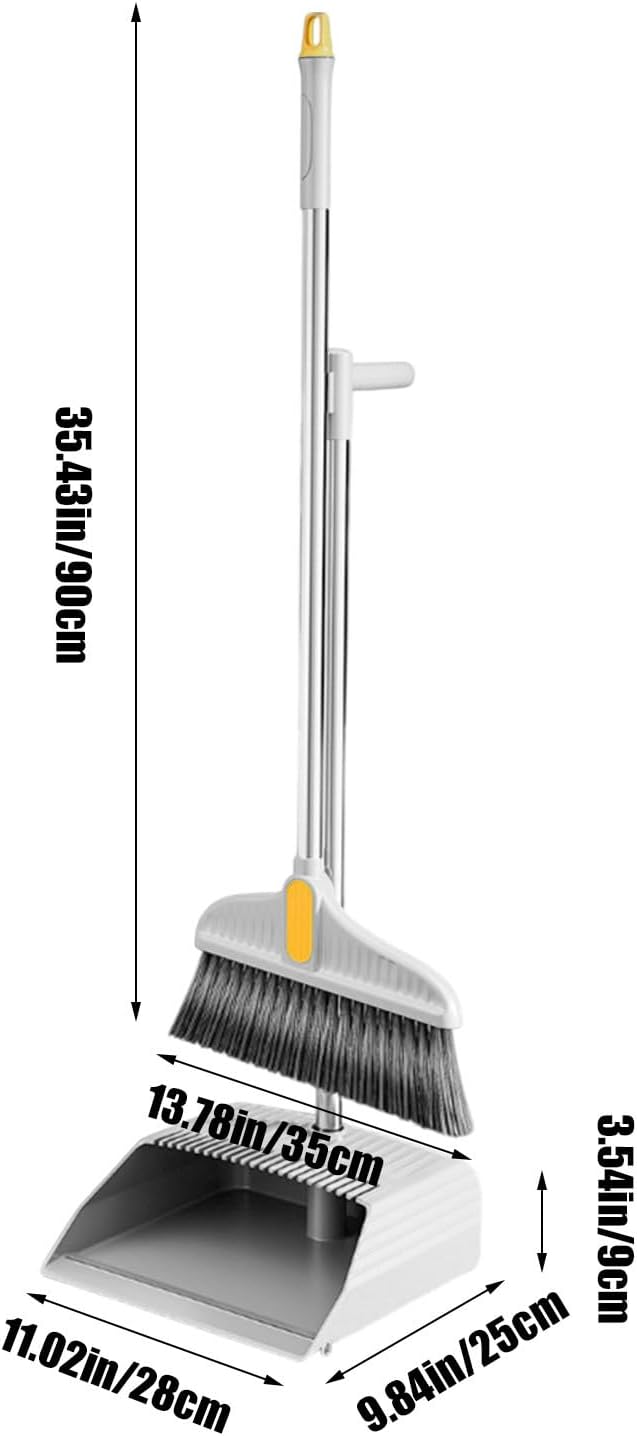 Broom and Dust Pan, Broom and Dustpan with 35.43 Inch Handle and Self-Cleaning with Dustpan Teeth for Home Kitchen Office Class Room Lobby Floor Cleaning, Broom Set, Broom