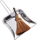 Small Metal Dustpan and Brush Set Heavy Duty Vintage Dust Pan Natural Handmade Broom Dust Shovel for Fireplace Garage Workshop Tabletop