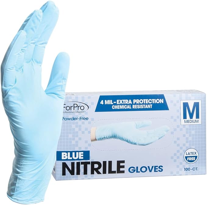 ForPro Disposable Nitrile Gloves, Chemical Resistant, Powder-Free, Latex-Free, Non-Sterile, Food Safe, 4 Mil
