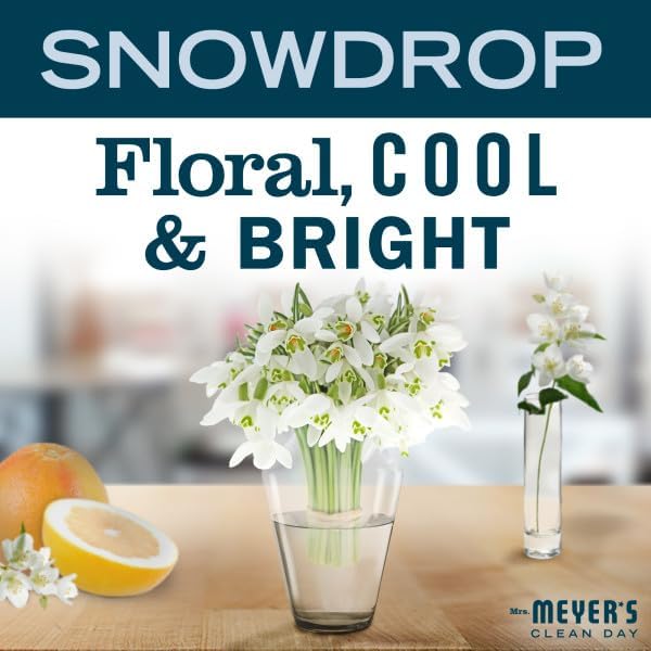 Mrs. MEYER'S Clean Day Snow Drop Scent Variety Pack, Liquid Hand Soap 12.5 Fl Oz, Dish Soap 16 Fl Oz, Multi-Surface Cleaner 16 Fl Oz, Room Freshener 8 Fl Oz,Hand Soap Refill 33 Fl Oz, 1 CT
