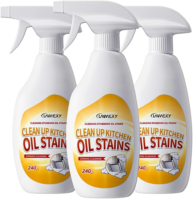 Clean Up Kitchen Oil Stains Spray, Effective Oil Stain Remover for Pots, Ovens, Grills & Stovetop Surfaces, Dual Spray Nozzle, No Rinse Formula (3 bottles【Recommended for heavy oil stains】)