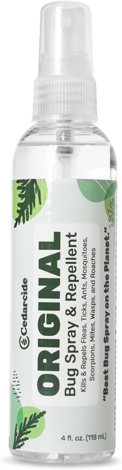 Cedarcide Original Bug Spray | Repel & Kill Fleas, Ticks, Mosquitoes, Mites, Ants & Chiggers | for use on People, Pets & Home | Natural Cedar Oil | Eco-Friendly | 4 Oz