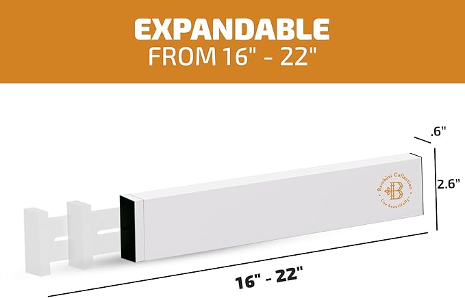 4 Pack Drawer Divider - 2.6" High, 16" to 22" Adjustable Bamboo Drawer Organizers for Clothes, Expandable Dresser Separators in Bedroom/Bathroom/Kitchen/Office Organization and Storage (White)