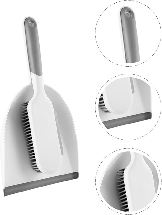 DOITOOL 2pcs Home Cleaning Brush Set with Broom and Dustpan, Multi-use Bed Dust Removal Tool, White and Grey Handheld Sweeping Accessories for Household Cleaning