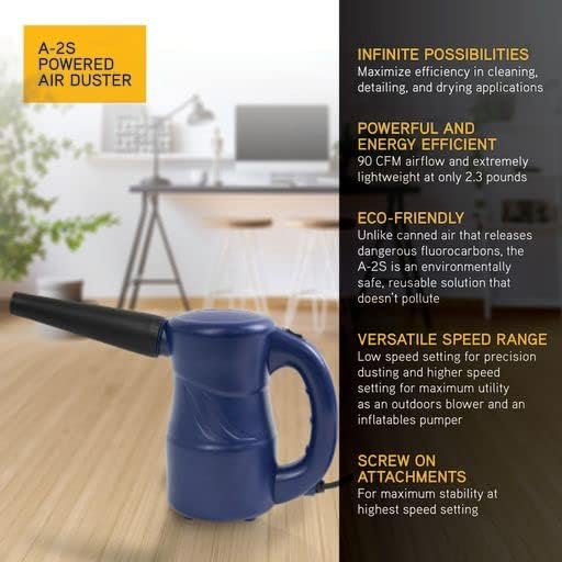 XPOWER A-2S Cyber Duster Electric Air Duster for Dusting, Drying, Inflating, Blowing, Car Detailing, Computer, Leaf Blowing, 90CFM, 2 Nozzles+1 Brush, High Performance Motor, Eco-Friendly, Navy Blue