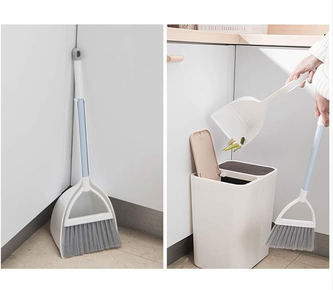 Mini Broom and Dustpan, Home Kitchen Sweeping for Kids(White+Gray)