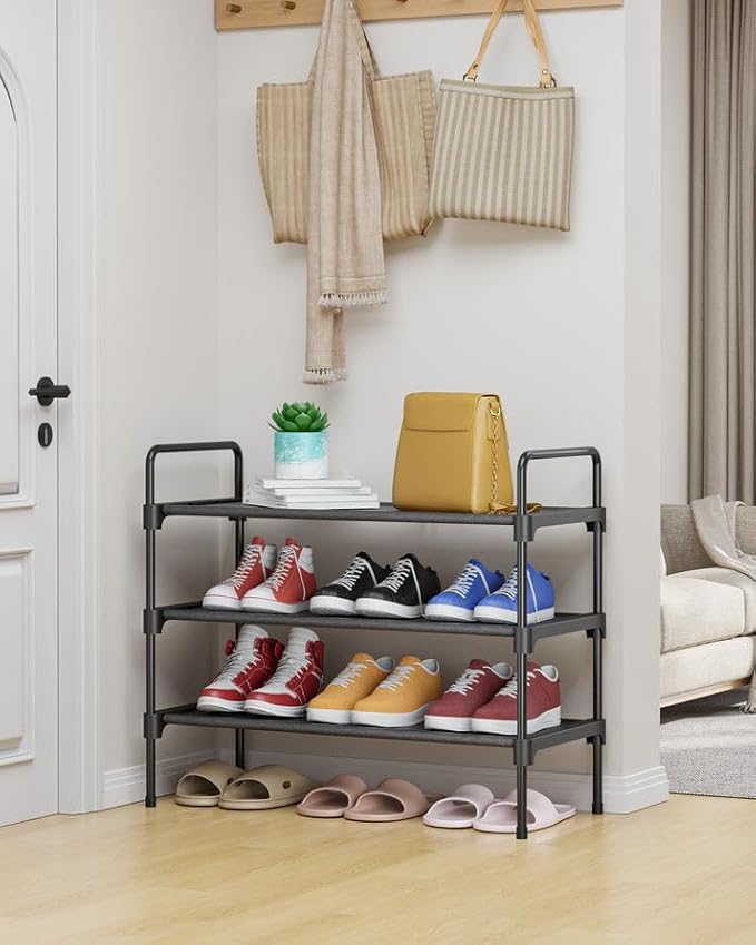 Kitsure Shoe Rack for Closet, Sturdy Shoe Storage for Entryway, Space-Saving Shoe Rack Small and Shoe Shelf, 27.6" Wide, Black