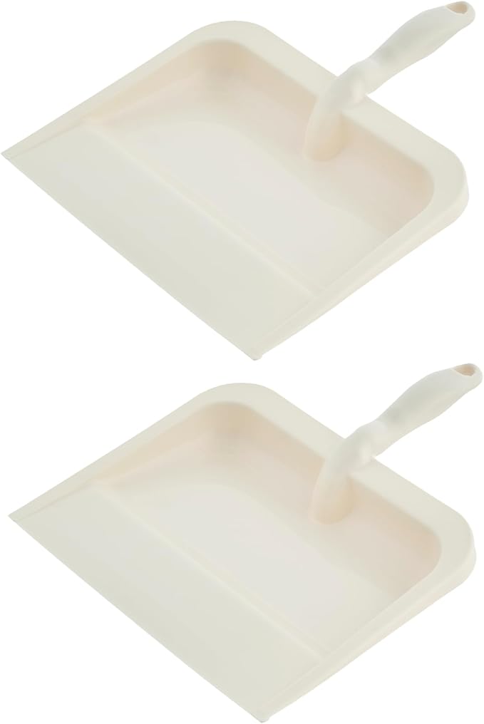 Superio Heavy Duty Plastic Dustpan with Comfort Grip Handle White, Durable, Lightweight Multi Surface Dust Pan Easy Broom Sweeping, 10 inch Wide, 2-Pack