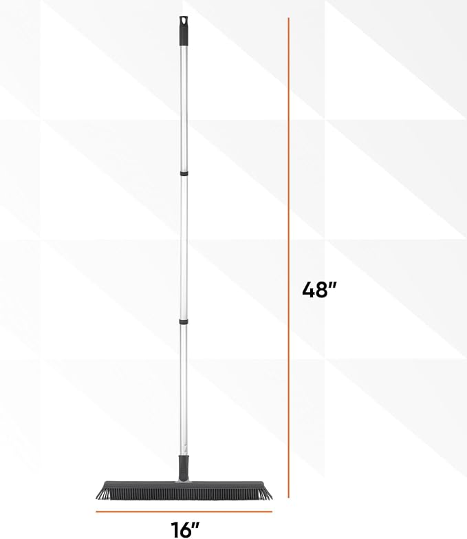 Superio 16"" Slim Silicone Salon Broom - Carpet Rake for Liquid, Human Hair, and Pet Hair, and Fur Space Saving and Easy to Wash, 12811274