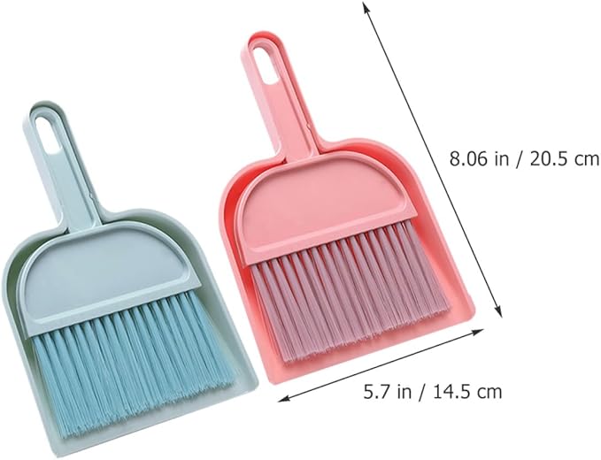 Yardwe Mini Broom and Dustpan Set Portable Small Desk Cleaning Tools 2 Sets Blue and Pink Home Accessory for Desktop and Office Use