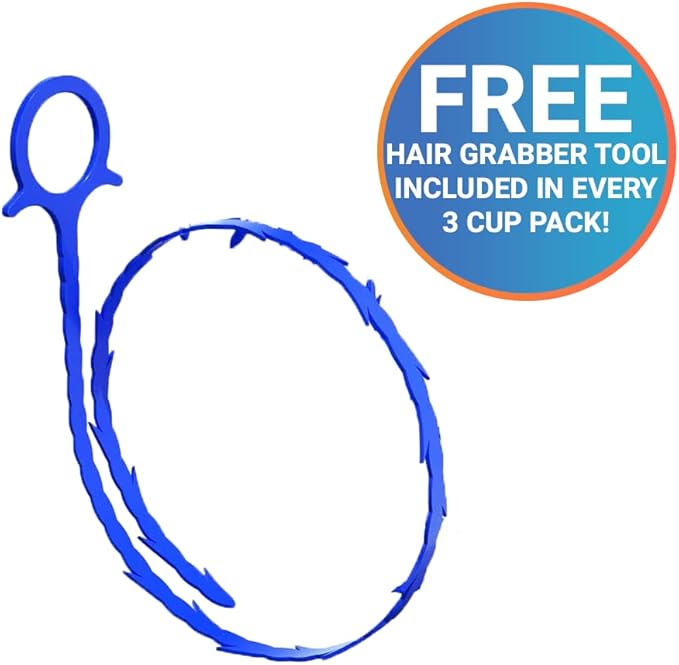 Drain Opener Cups | Hair Clog Remover | Drain Cleaner For Toilets, Sinks, Tubs - Septic Safe | 3 Uses + Hair Snake