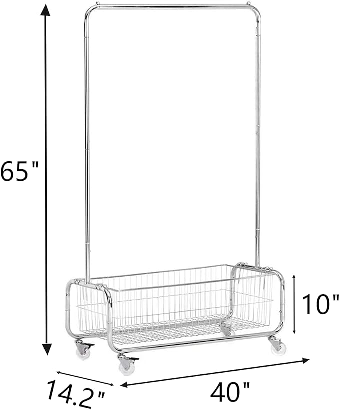 AUGMIRR Garment Rack With Storage Baskets,Clothing Rack for Hanging Clothes, Multi-functional Bedroom Clothes Rack with Wheels for Bedroom, Living Room, Easy Assembly (40inch lenght)
