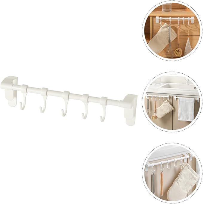 DOITOOL Cabinet Kitchen Utensil Hooks 5pcs Plastic Multi-Function Hanging Rack No Drill Installation White Storage Organizer for Cookware and Sundries
