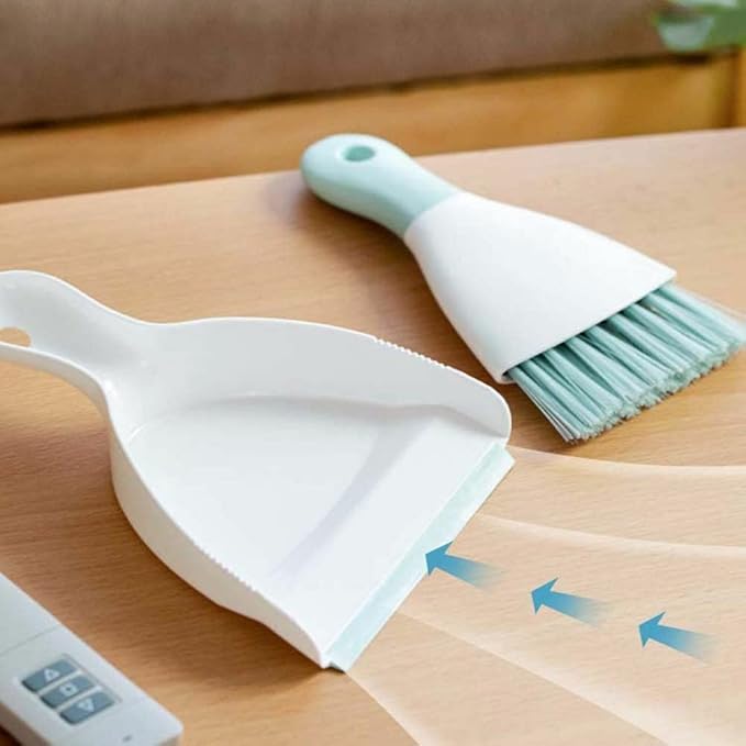 Small Hand Dust Pan and Brush - Small Broom and Dustpan Set, Mini Broom and Dustpan, Compact Dustpans and Brush for Home Cleaning, Sofa, Desk, Guinea Pig Cage, Cat Litter, etc. (Light Green)
