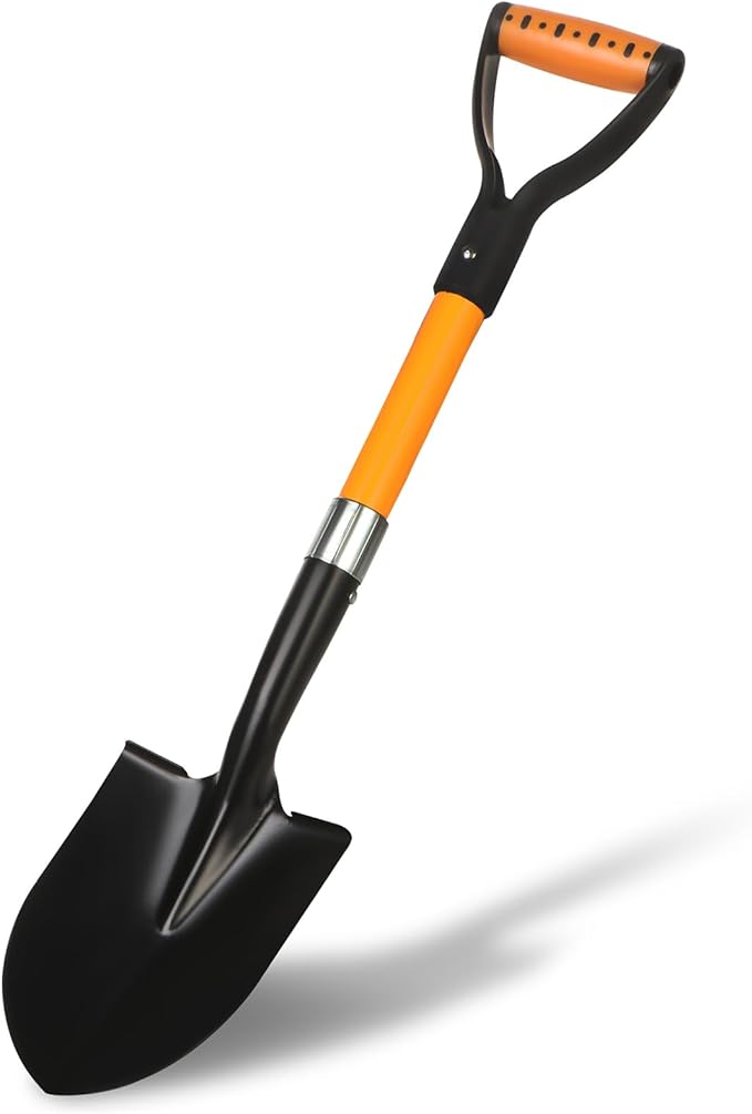 28-Inch Mini Garden Shovel, Kids Small Shovel, Fiberglass Handle with D-Grip & Alloy Steel Head for Car Emergency Kit, Beach, Planting & Light Duty Digging
