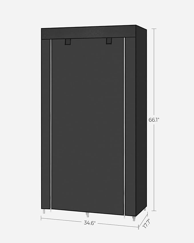 SONGMICS Portable Closet, Fabric Wardrobe, Clothes Rack with Shelves, Pockets, Large Capacity, 1 Hanging Rod, 34.6 x 17.7 x 66.1 Inches, Ink Black URYG84BK