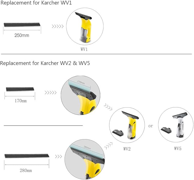 2Pcs Rubber Squeegee Replacement Blades, 250mm/280mm Squeegee Rubber Accessory Black Squeegee Replacement Rubber for Glass Doors Windows Bathroom Car Windshield (2 Pcs 250mm Blade)