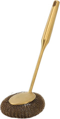 Stainless Steel Wool Scrubber with Long Handle, Handheld Scrubbing Cleaner Brush Scrubbing Scouring Pad Cleansing Supplies for Pots Pans Grills (Gold)