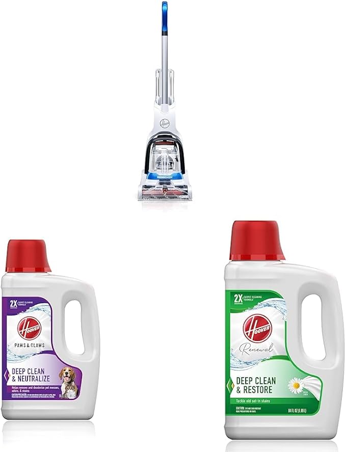 Hoover PowerDash Pet Compact Carpet Cleaner, Shampooer Machine & Paws & Claws Deep Cleaning Carpet Shampoo with Stainguard & Renewal Deep Cleaning Carpet Shampoo, Concentrated Machine Cleaner Solution