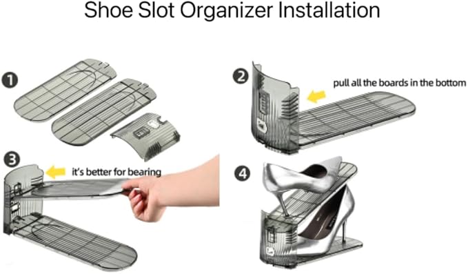 Shoe Slots Organizer, Clear Shoe Stacker, Adjustable Level Shoe Rack,Storage Space Saver for Sneakers Display (Grey Transparent, 8Pack)