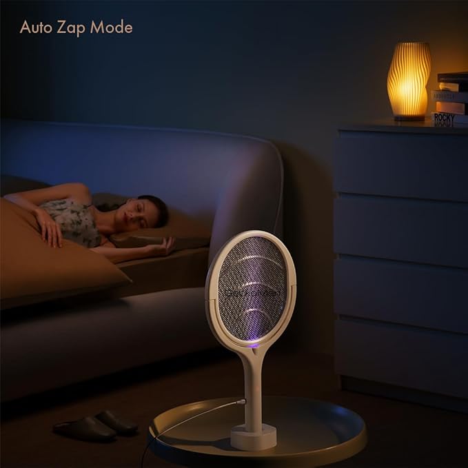 2-Pack GeckoMan Rotating Head Electric Fly Swatter Racket Rechargeable Bug Zapper Racket Bug Zapper Indoor Fly Zapper Mosquito Zapper Flies Killer for Indoors, with 2 Telescopic Extensions