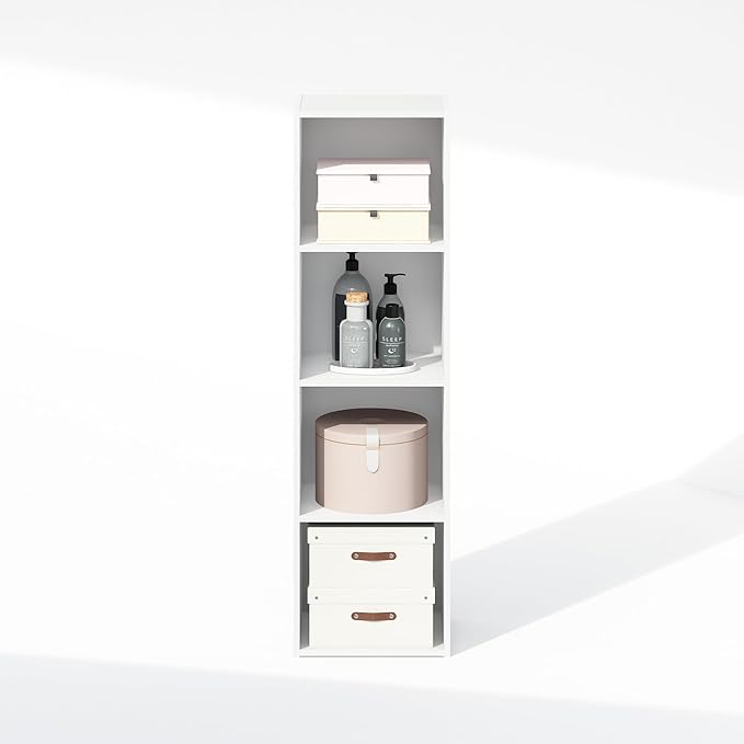 Furinno Reed Closet Organizers and Storage, 4-Tier Closet Organizer, Open Shelf Closet Storage, for Wardrobe, Bedroom, Living Room, White
