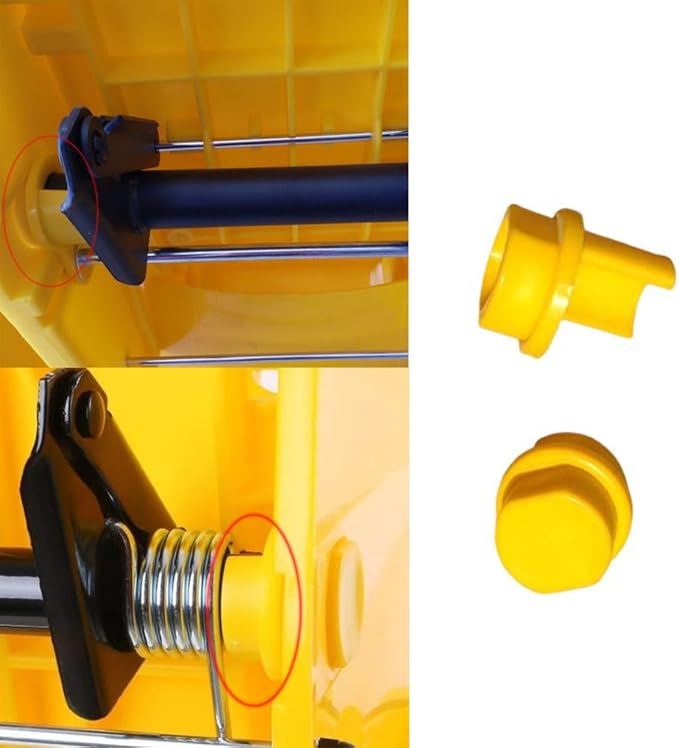 Commercial Mop Bucket Wringer Mount Bracket End Plugs Left and Right Set Yellow Plastic Stopper Repair Parts for Side Press Wringer Combo Rectangular Commercial Mop Bucket on Wheels