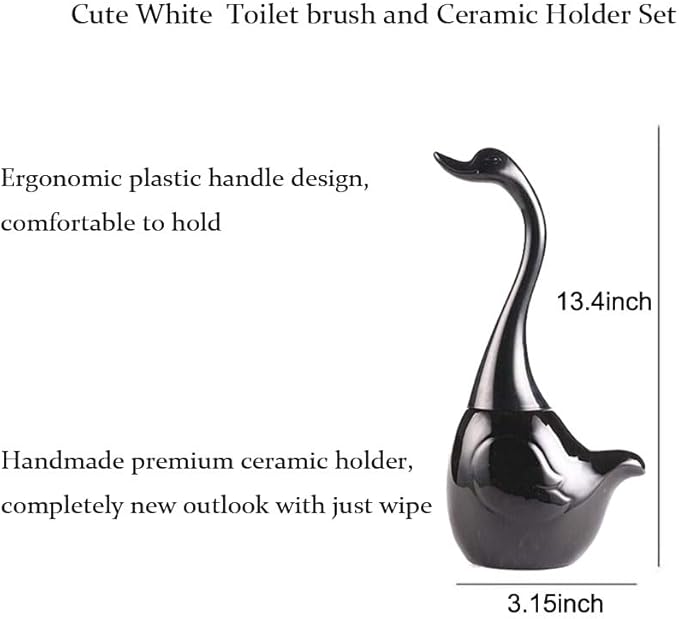Black Toilet Brush and Holder,Cute Bathroom Decor Ceramic Toilet Bowl Brush Holder Household Cleaning Tool for Bathtub