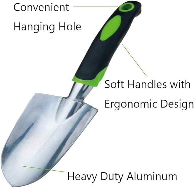 Garden Trowel & Hand Wide Shovel Pointed with Soft Rubberized Non-Slip Ergonomic Handle for Planting, Transplanting, Weeding, Moving and Smoothing Soil - Gardening Gift (Style 1)