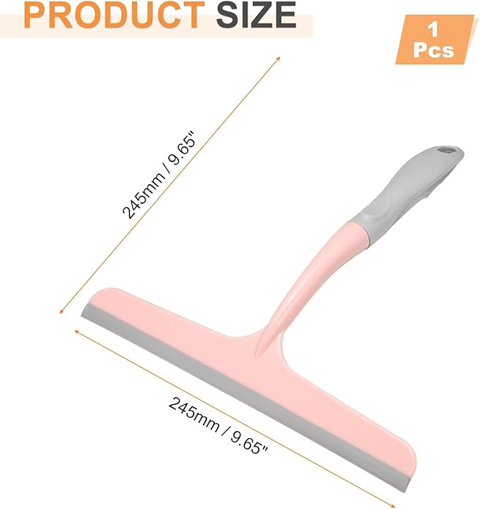 HARFINGTON Shower Squeegee 9.6 Inch Length Water Blade Cleaner Tool Household Mirror Squeegee with Hole for Windshield Window Cleaning Glass Door, Pink