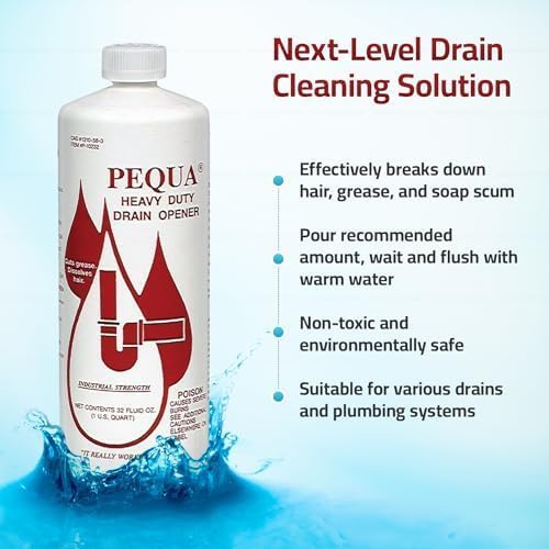PEQUA INDUSTRIES P-10232 Pequa Heavy Duty Drain Opener, Non-Acid, Fast-Acting Formula, Industrial strength Drain Cleaner for Sinks, Tubs, Septic Tanks -32 Oz