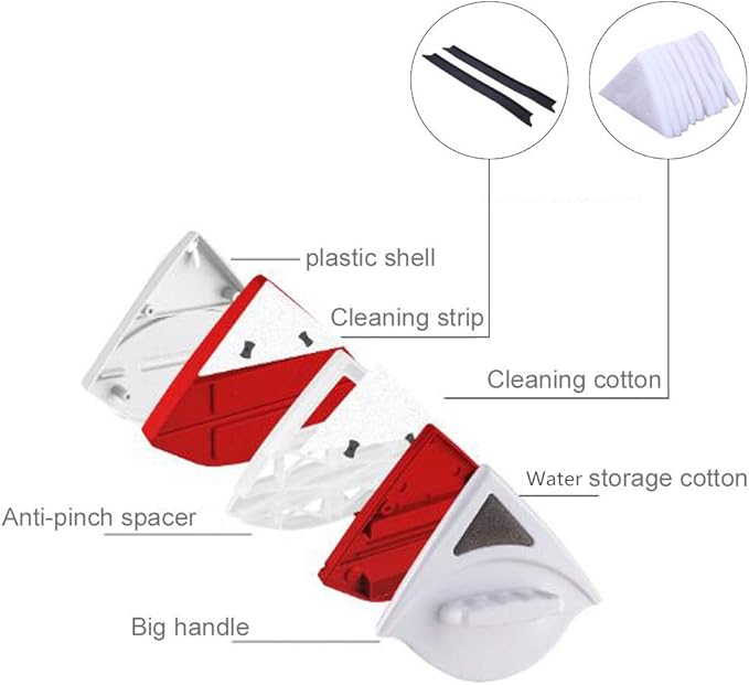 Double-side Magnetic Glass Wiper Window Cleaner Magnetic Glass Cleaning Tool Brush for Double Glazed Window Thickness 0.5"-1" (15-24mm)
