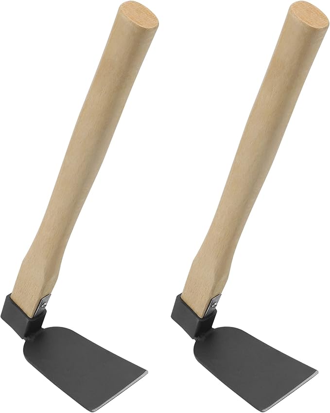 KEILEOHO 2 PCS 15 Inch Handheld Hoe, Hand Hoe Garden Tool, Carbon Steel Head and Wood Handle Garden Hoe for Transplanting, Digging, Planting, Loosening Soil, Camping