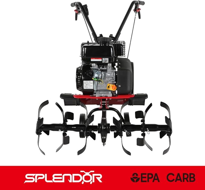 SPLENDOR Gas Powered Tiller 4 Cycle Engine 212CC Working Width Adjustable 13in-22in-33.5in