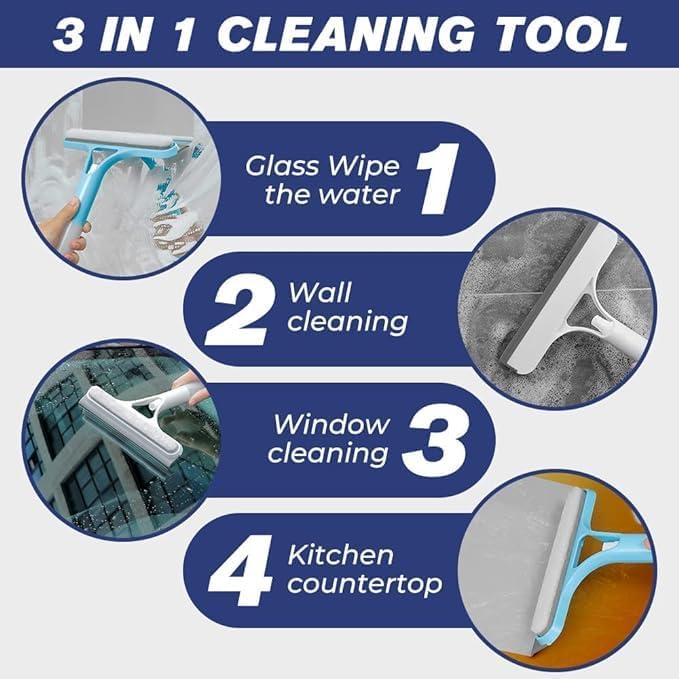 3 in 1 Window Cleaning Tool for Car Indoor Outdoor High Windows, Spray Window Squeegee Cleaner Tool with Spray Bottle,Window Wiper Silicone Cleaner Brush Scraper,for Car, Home, Kitchen (White)