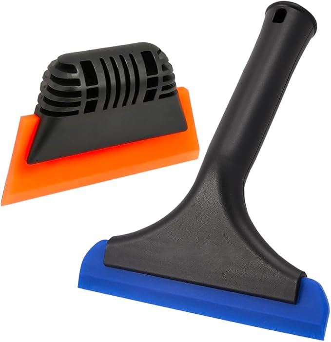 6" Small Silicone Squeegee 5-inch Handy Small Rubber Window Shower Squeegee Auto Water Blade for Car Windshield, Window, Mirror, Glass Door, Ice Snow Removal Scraper Tool (Blue and Orange)