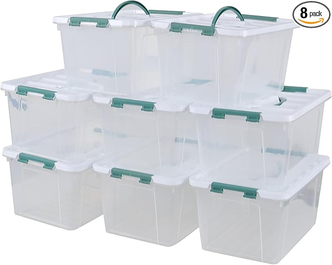 8-Pack 14 Quart Clear Organizing Container with Lid, Plastic Latching Box with Handles
