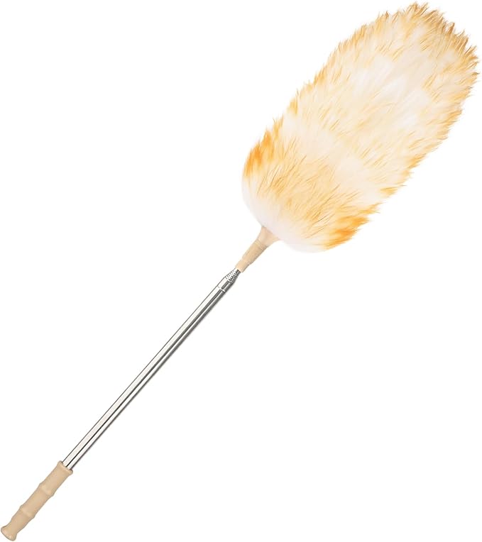 Lambswool Extendable Duster, 32-98 Inch Anti-Static Flexible Head Stainless Steel Pole for High Ceilings, Fans, Interior & Roof Dusting(one Pack)